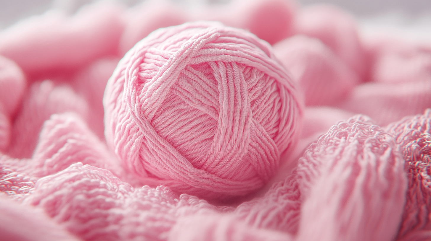 Close up of detailed pink wool ball.