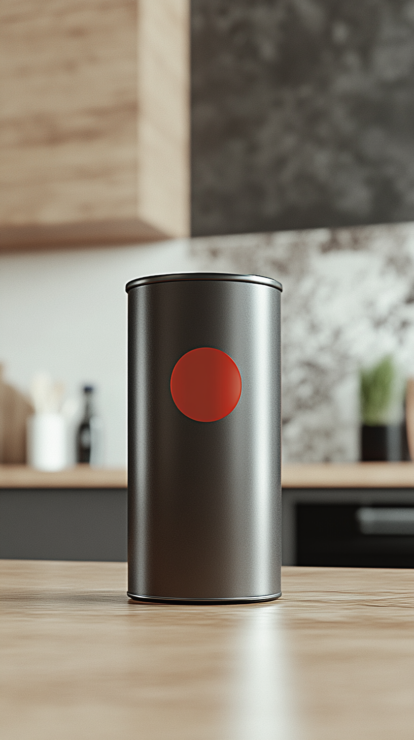 Close-up of fancy tuna can in modern kitchen