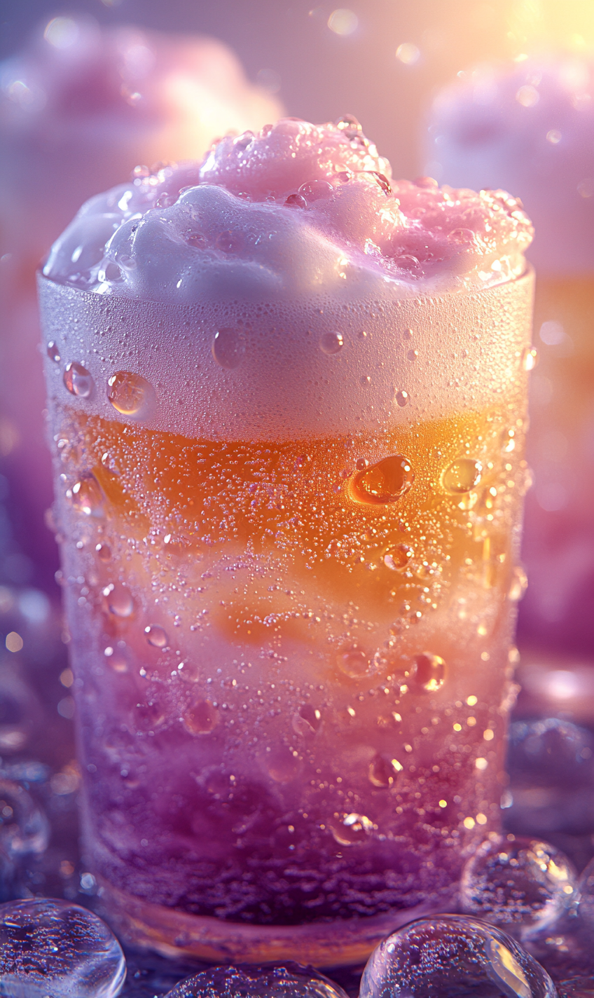 Close-up of thick white foam on beer glass.