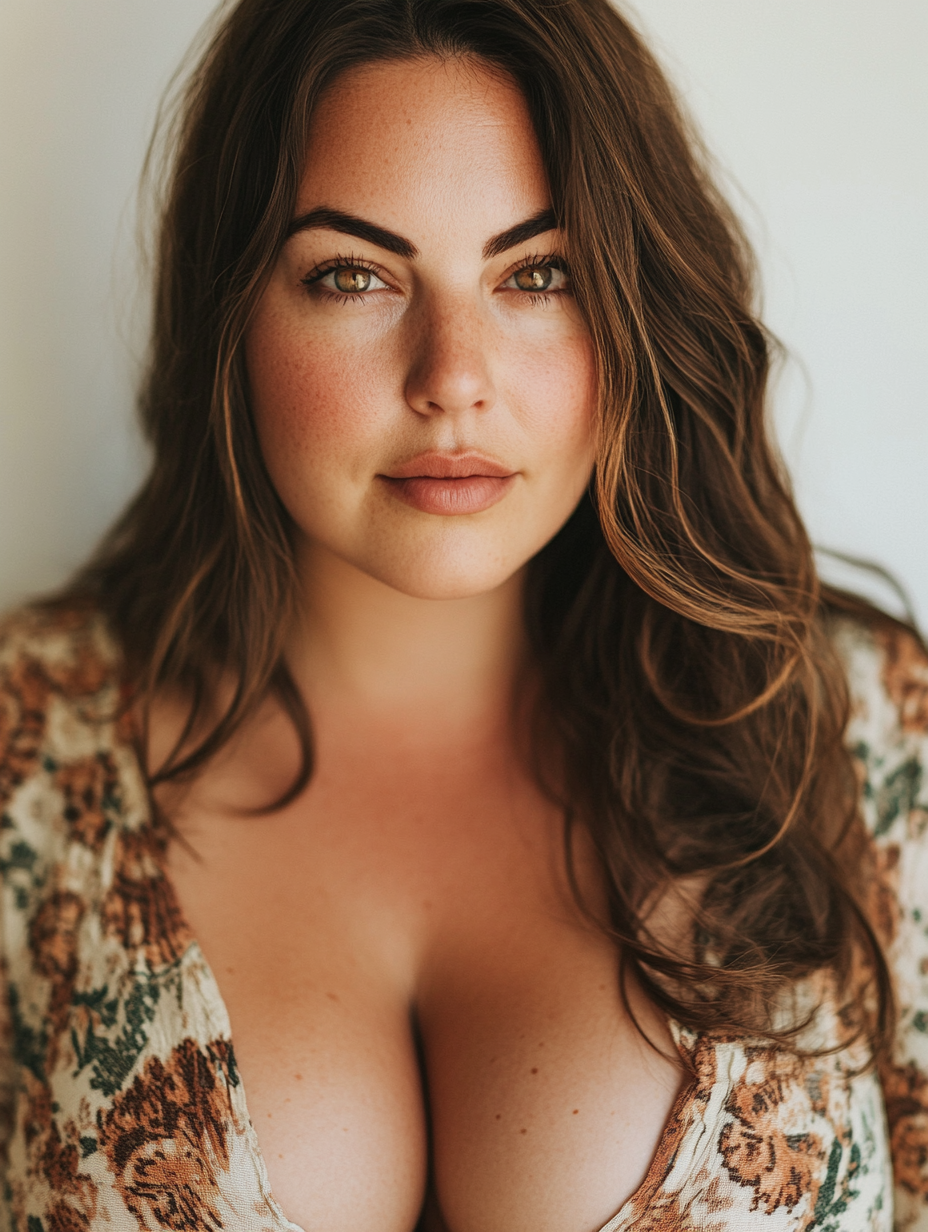 Close-up portrait of 28-year-old stylish woman in studio.