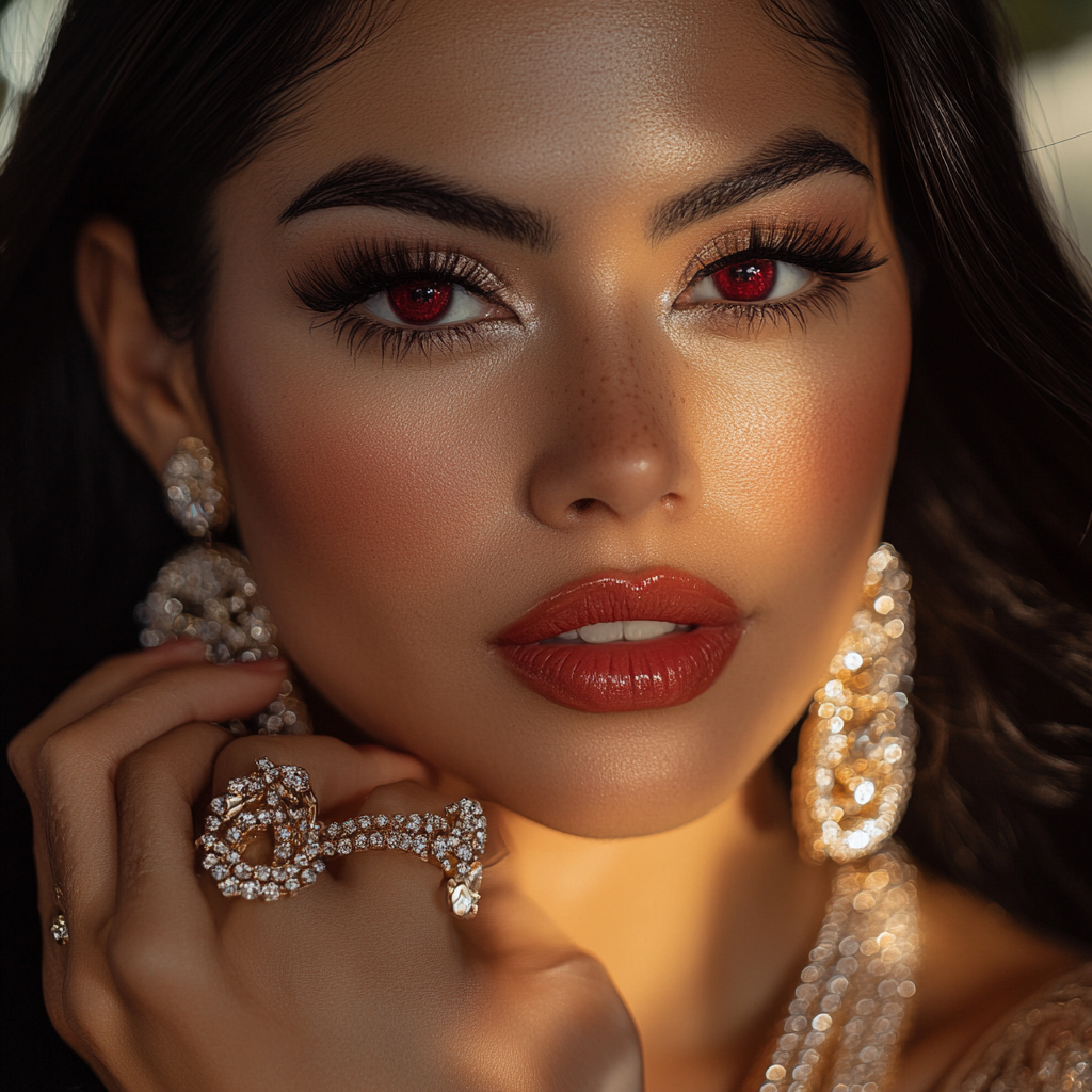 Close-up portrait of stylish Latina, elegant and glamorous.