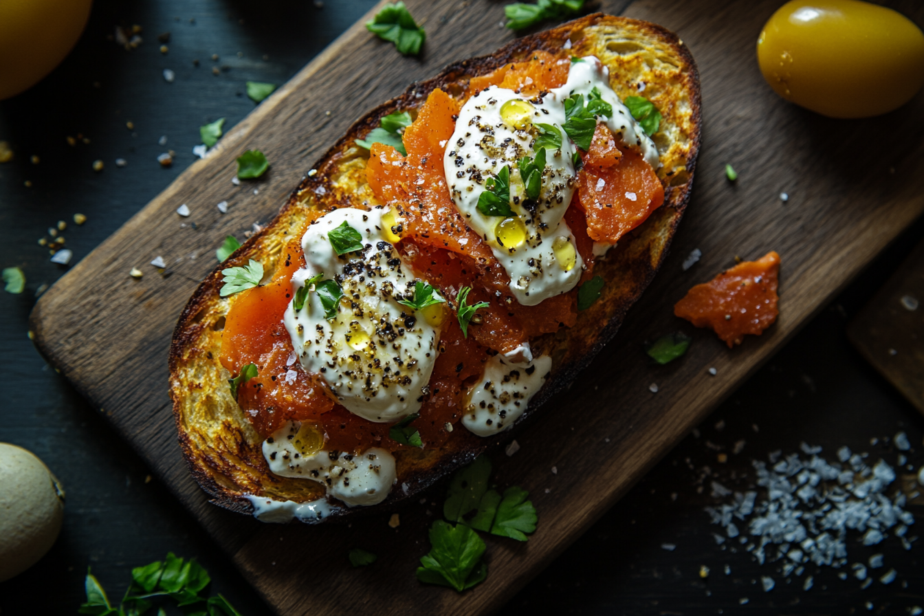 Close-up top view shot of sweet potato toast.