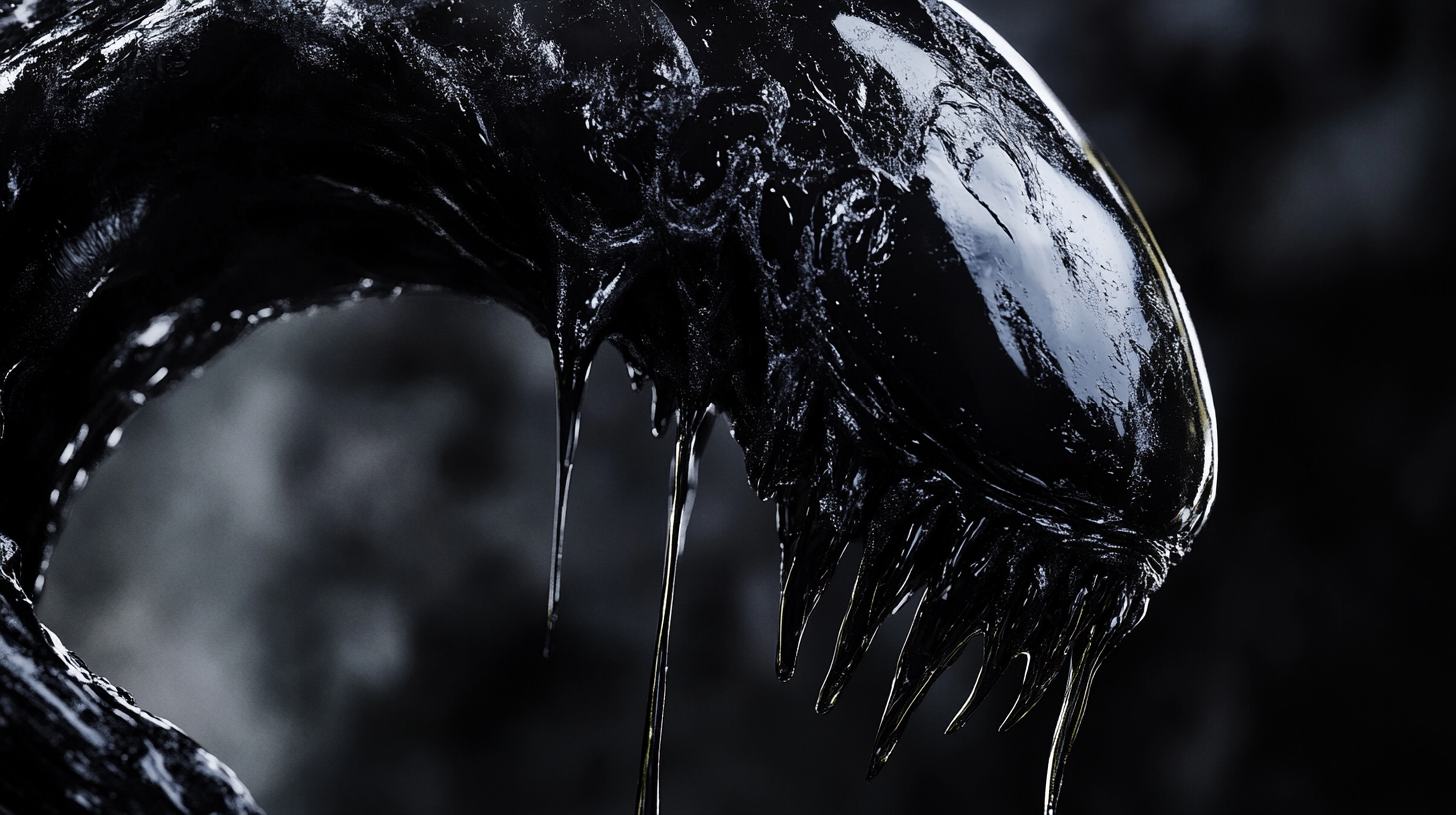 Close-up view of Venom on dark background.