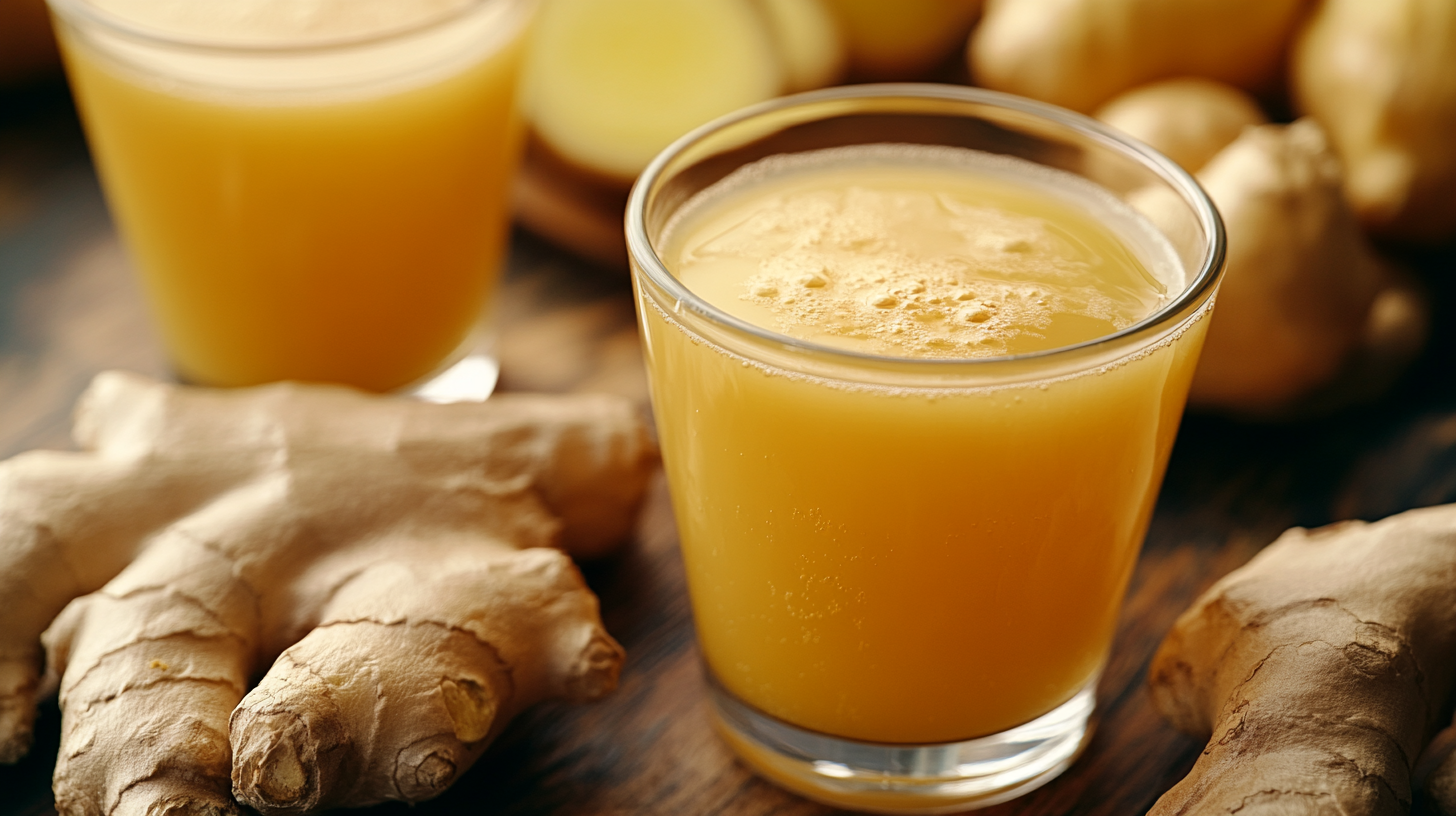 Closeup of Ginger Juice in Glass - Healthy Detox Drink