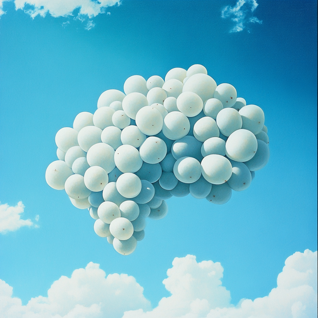 Cloud like grapes, in blue sky, dreamy appearance.