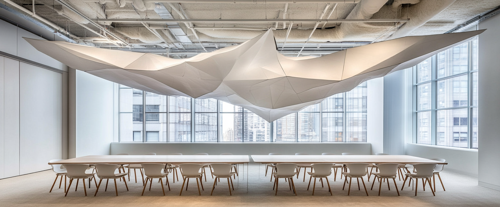 Cloud-themed party in office designed by Steven Holl