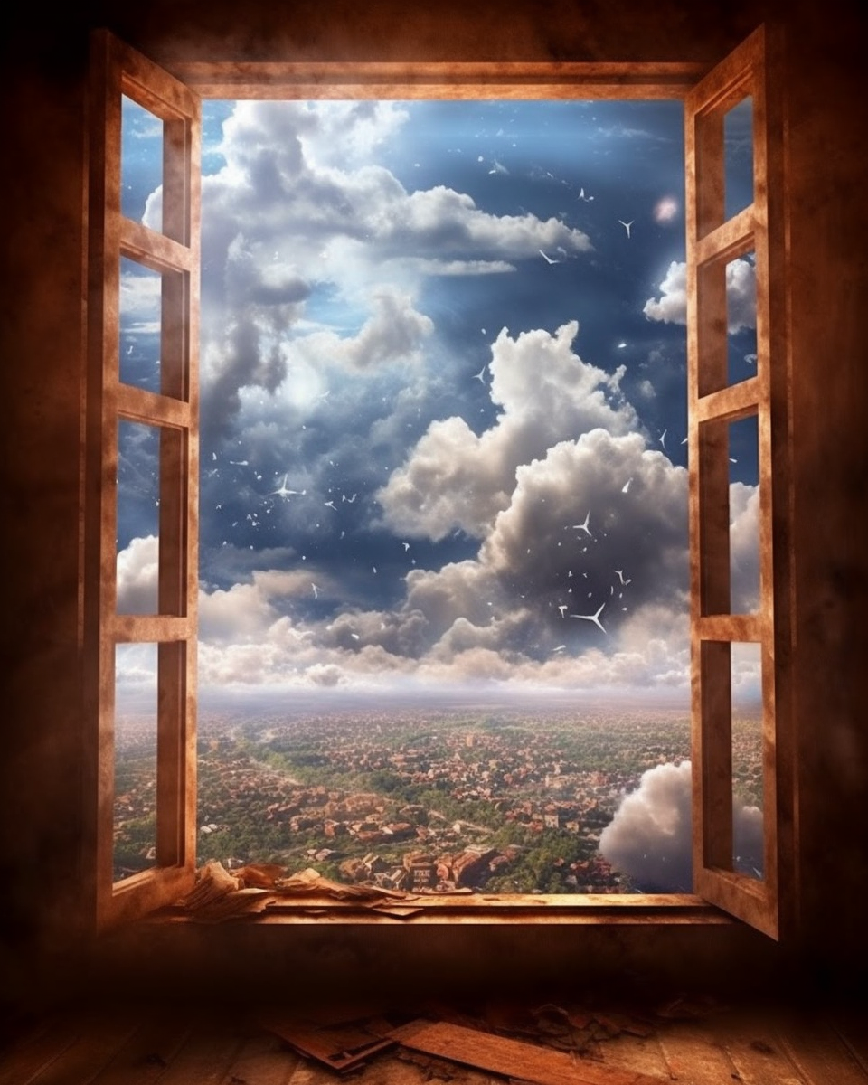 Cloudy Sky Painting with Open Window 4K Image