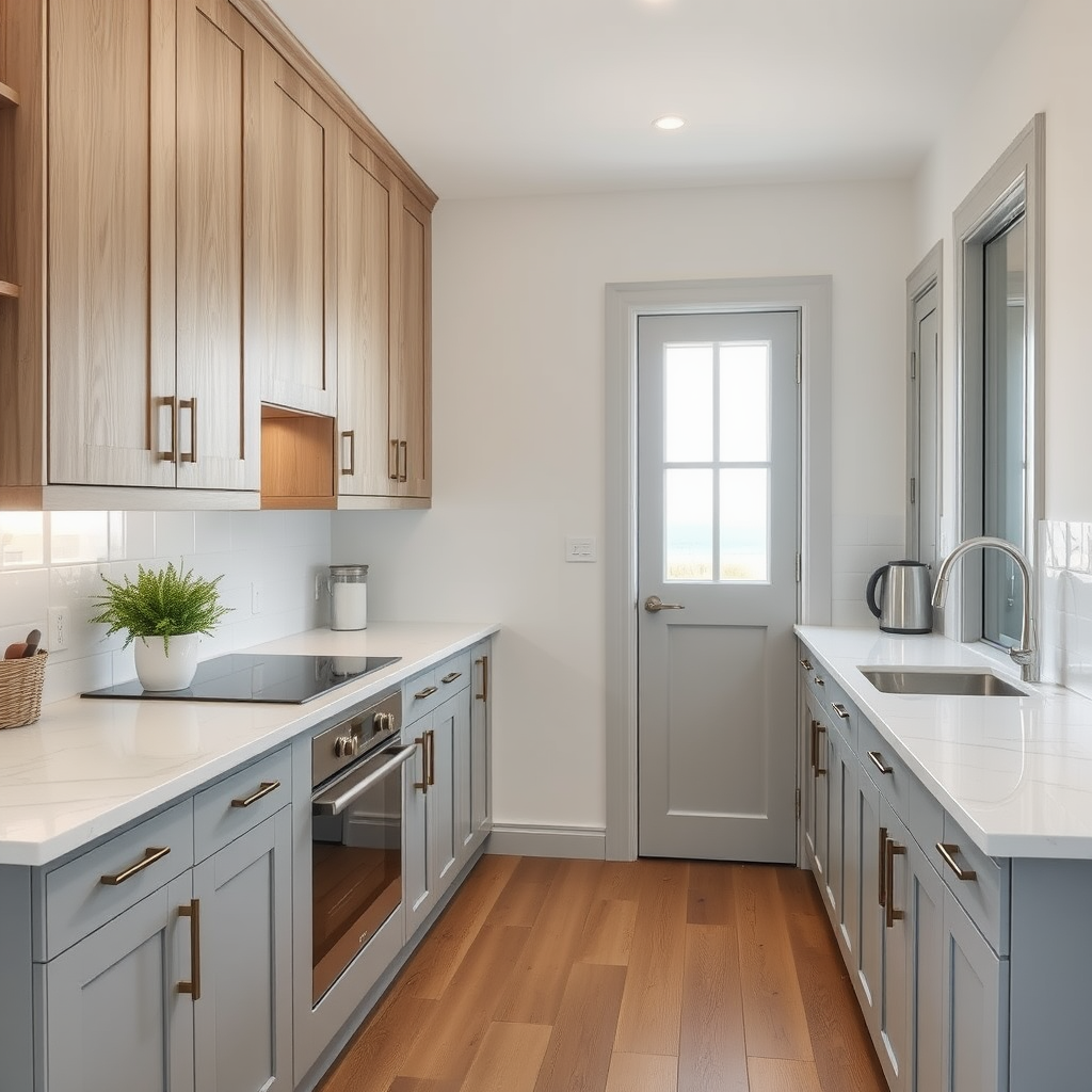 Coastal Apartment Kitchen with Grey and White Theme