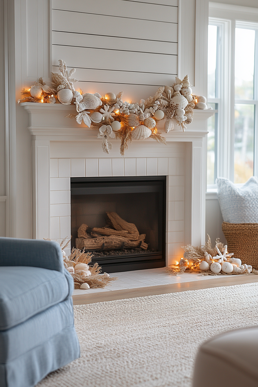 Coastal Christmas Fireplace: A Beachy Holiday Retreat