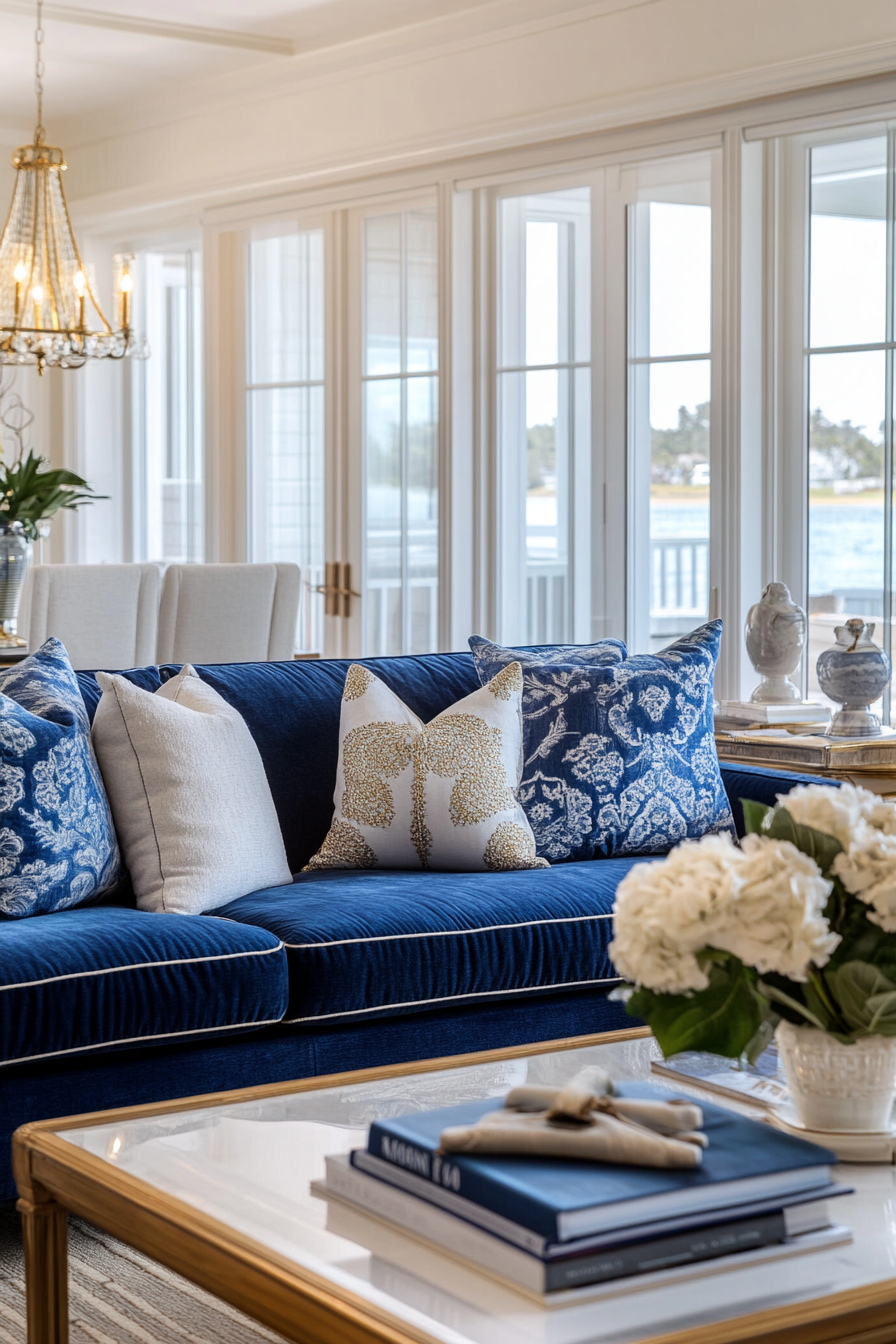 Coastal Preppy Living Room Decor with Harbor View