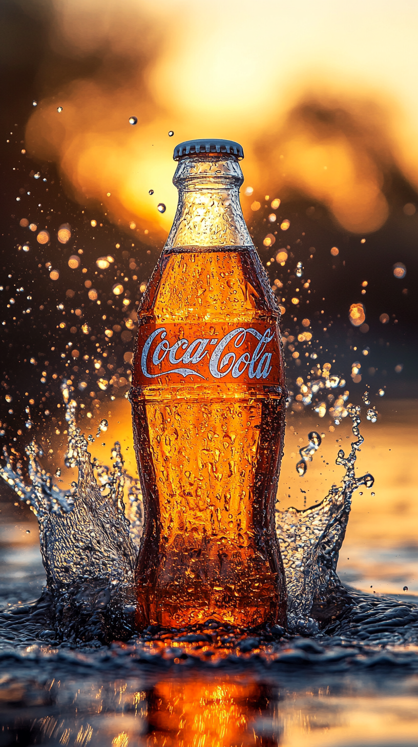 Coca-Cola bottle with bubbles in water, high resolution photo.