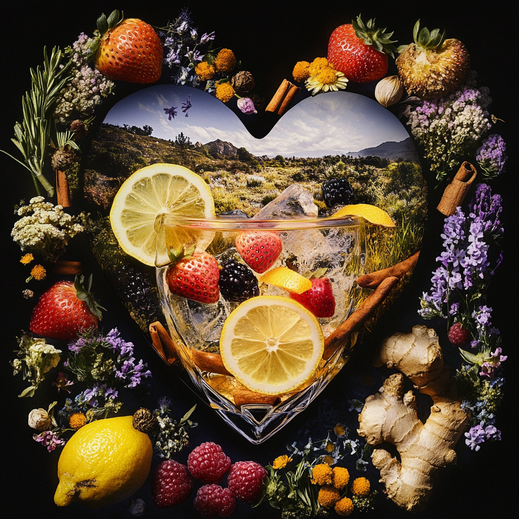 Cocktail of Love: Ingredients and Natural Elements Collage