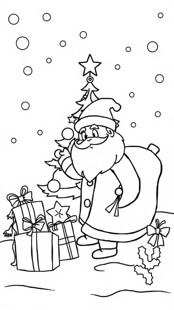 Color Christmas cartoon lines on white background.