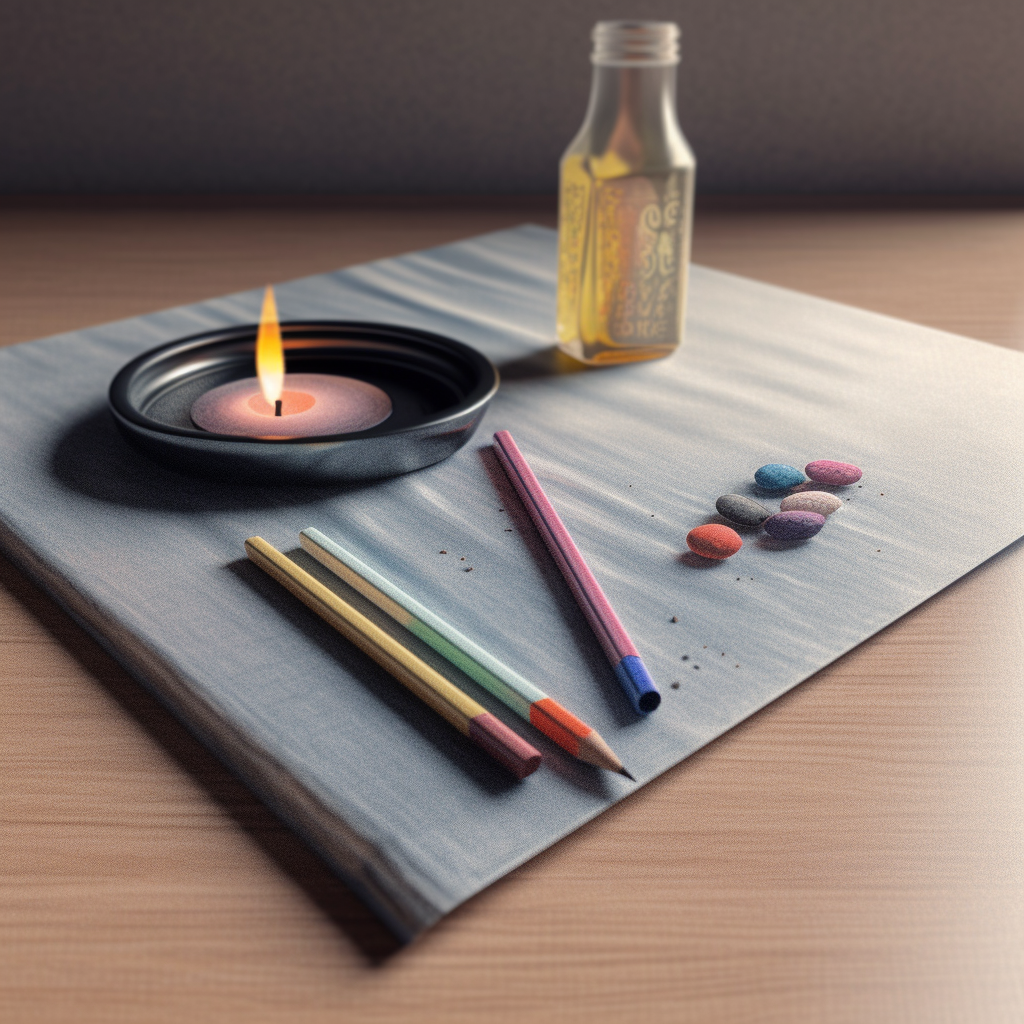 Colored pencil drawing of yoga mat and incense holder.