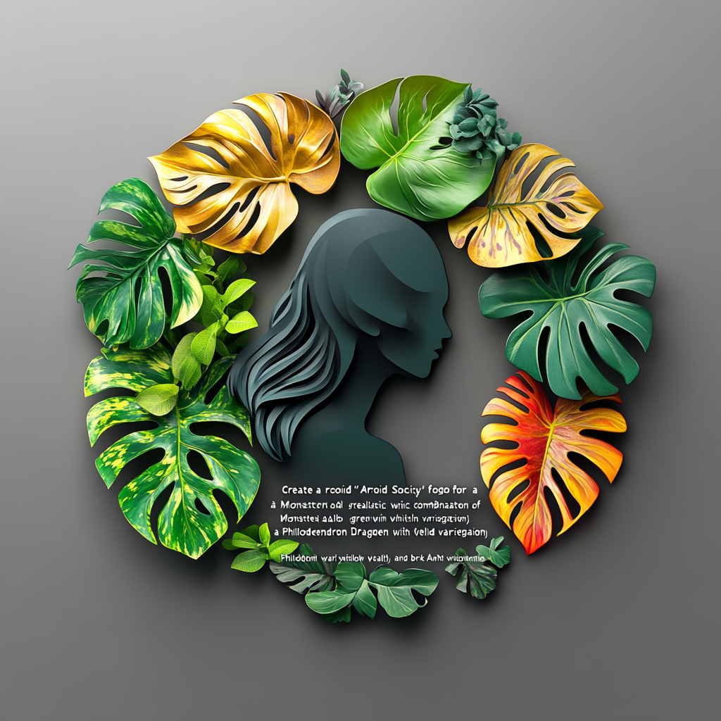 Colorful 3D logo for 'Aroid Society' with vibrant leaves.