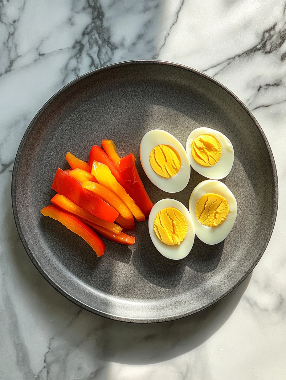 Colorful Breakfast: Eggs and Peppers on Plate