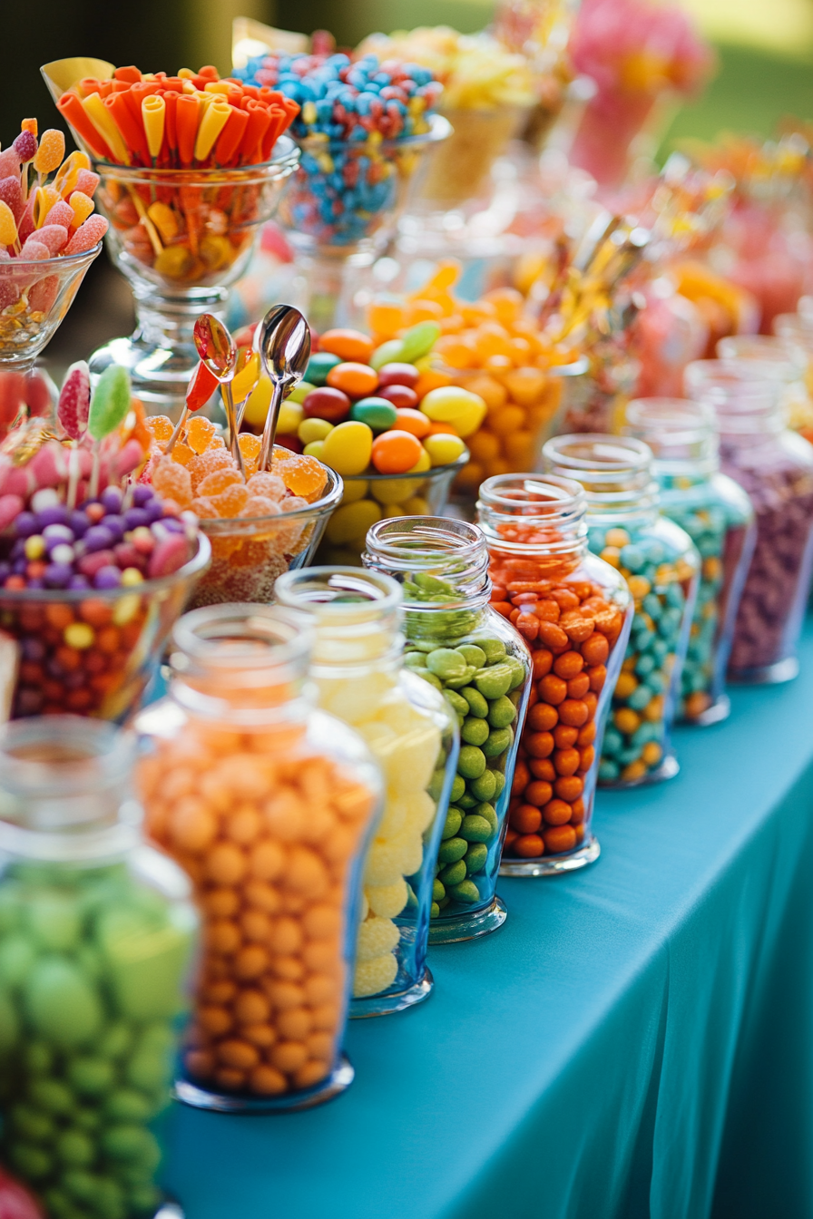 Colorful Candy Buffet Table Display with Interactive Selection