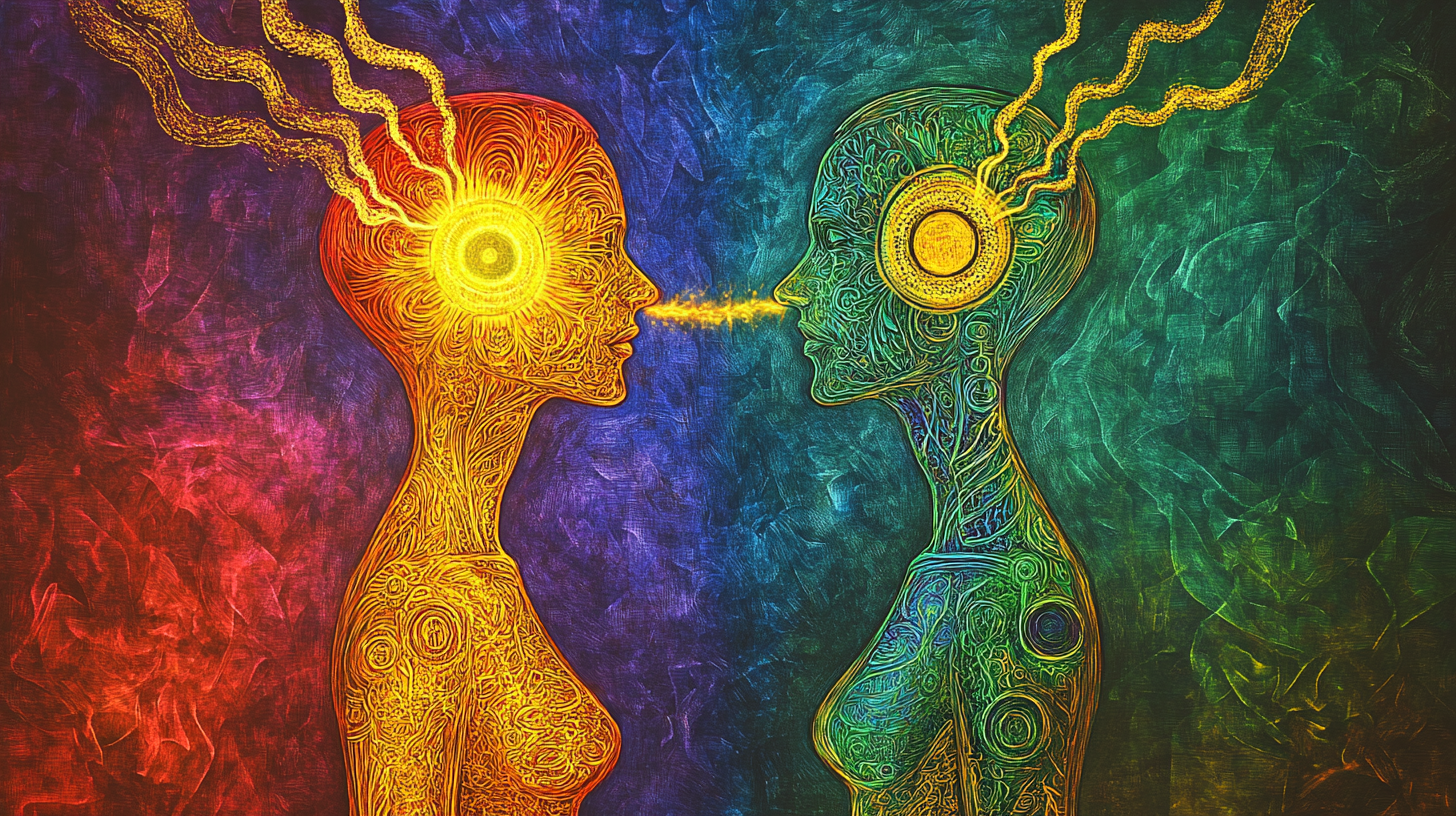 Colorful Chakra Figures with Energy Transfer, Man Woman 