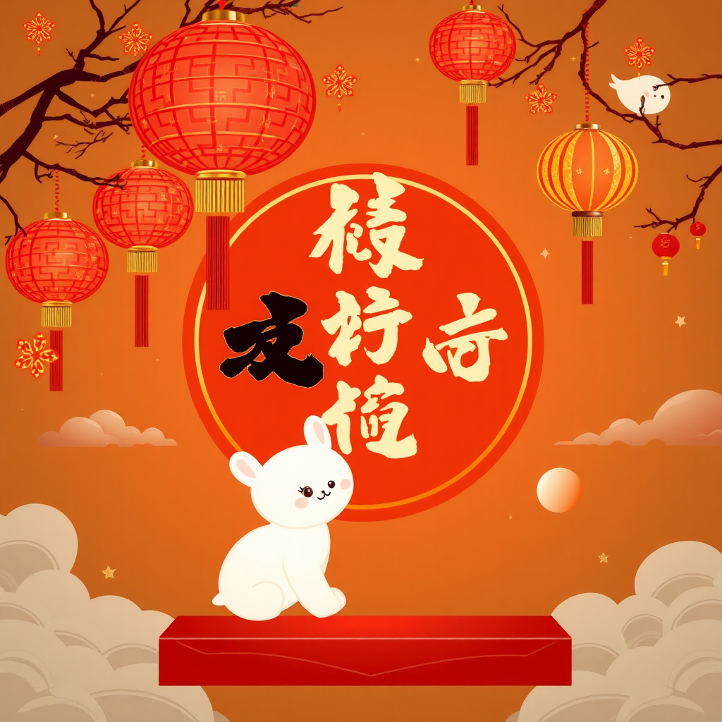 Colorful Chinese New Year celebration background with lanterns.