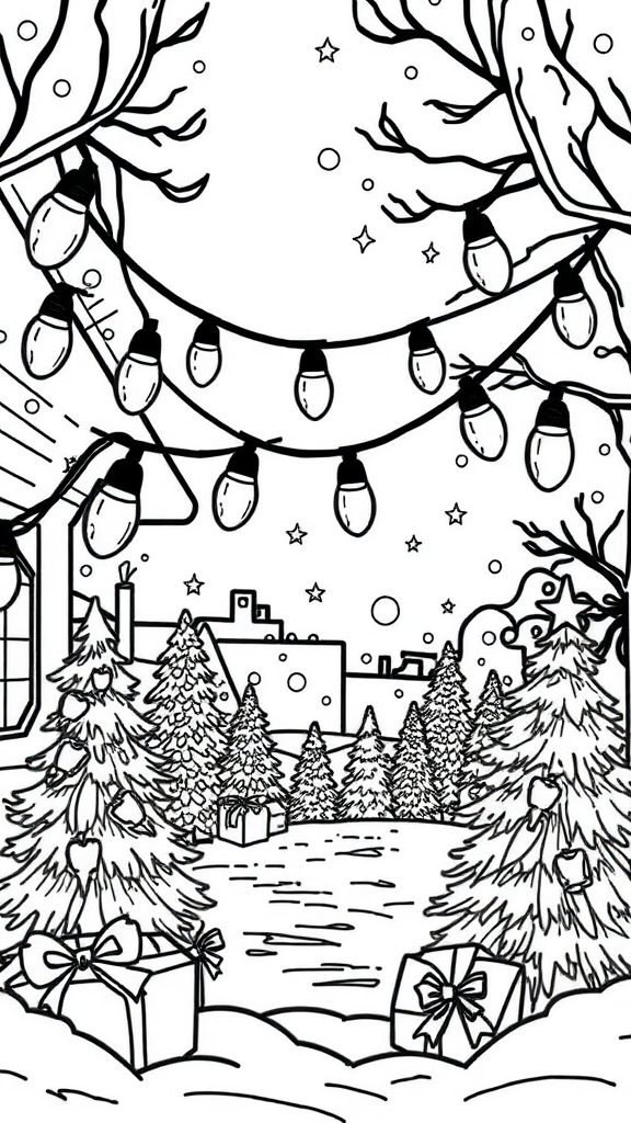 Colorful Christmas lights in a coloring book.