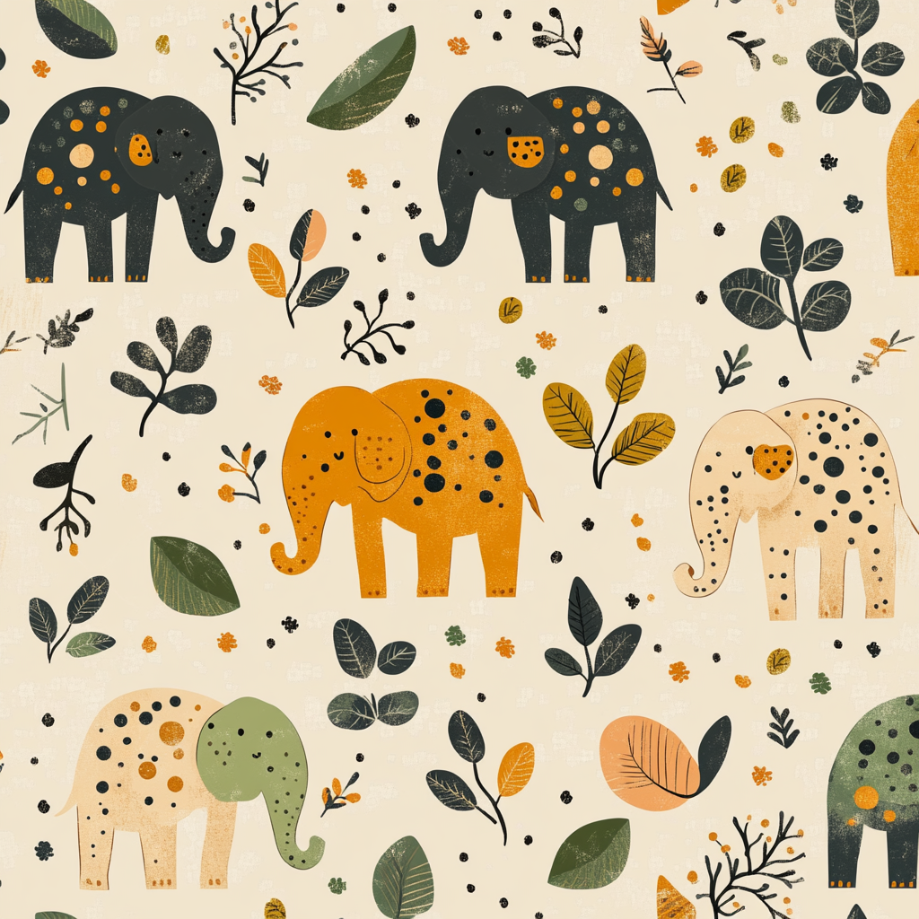 Colorful Elephant Floral Pattern with Earthy Tones