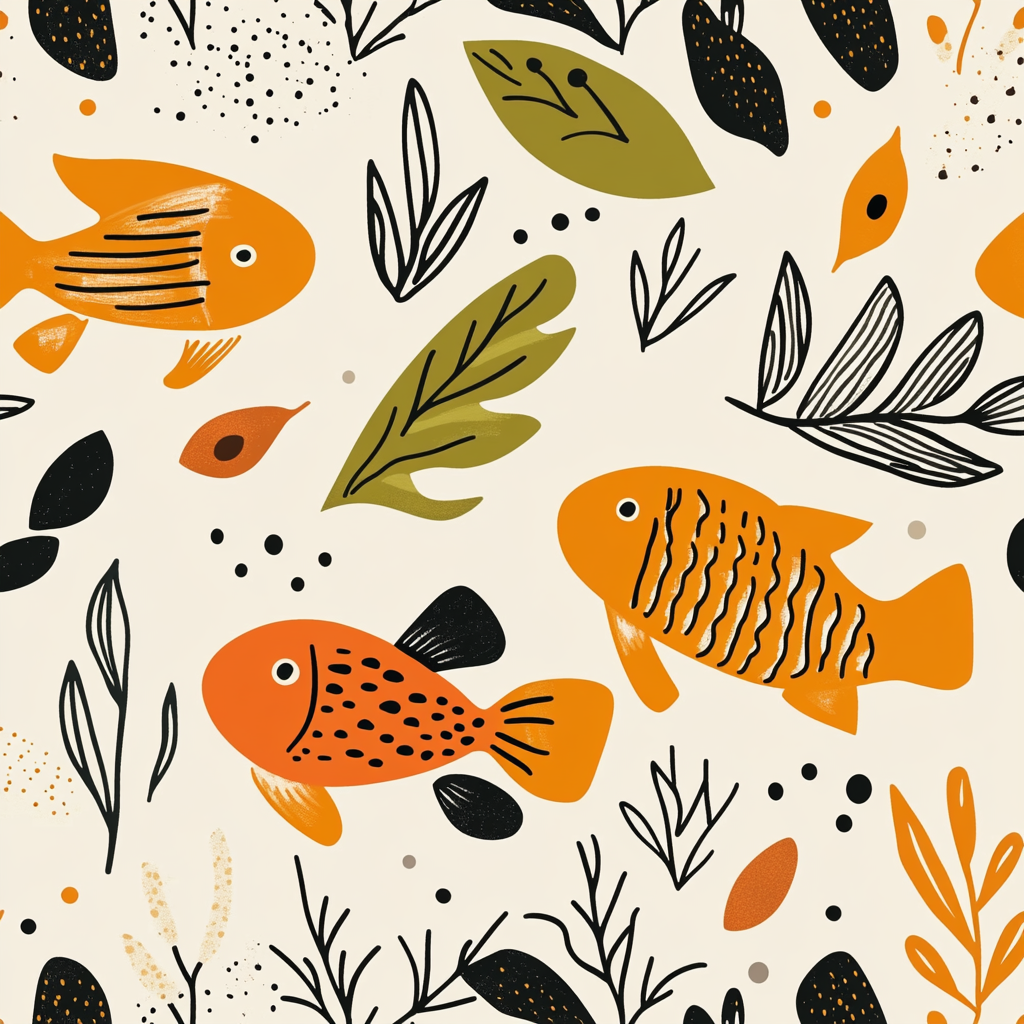 Colorful Fish Pattern with Floral Elements