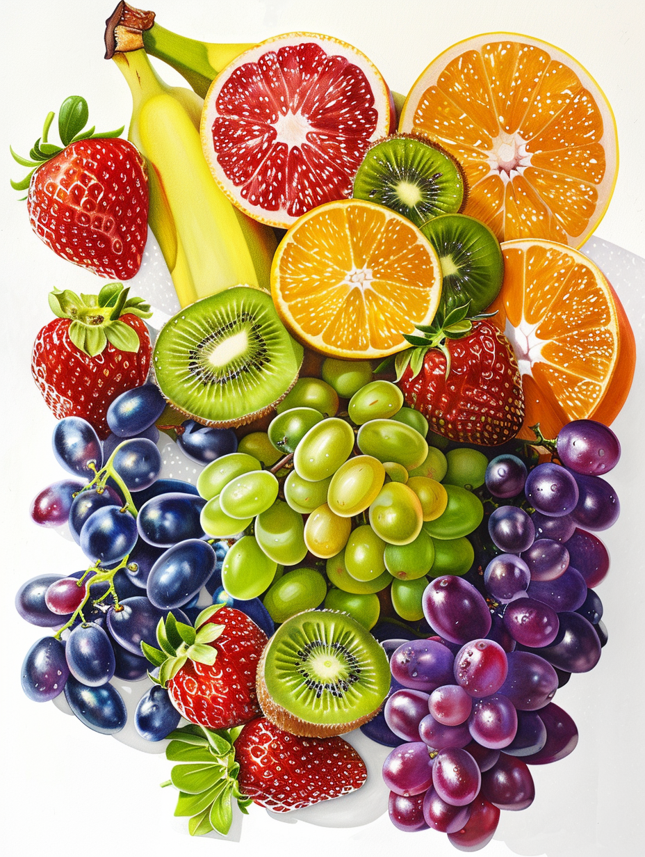 Colorful Fresh Fruits Arrangement on White Background