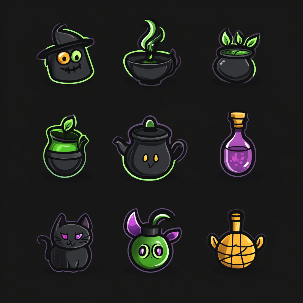 Colorful Halloween Icons with Dark Outlines