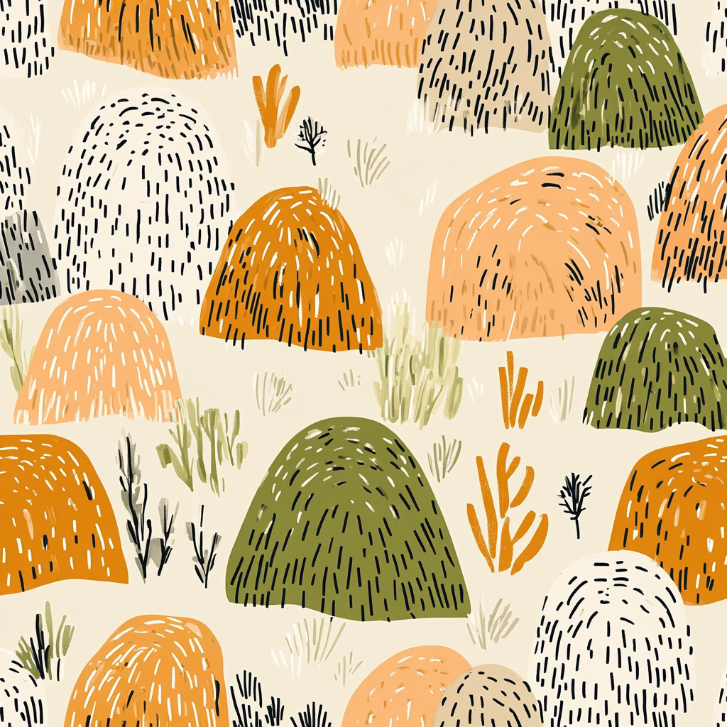 Colorful Haystacks Pattern with Organic Floral Elements