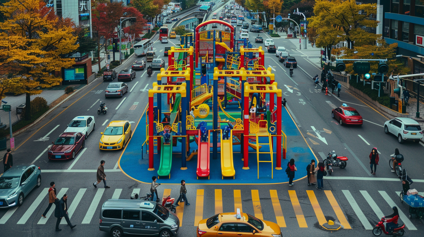 Colorful Jungle Gym Surprises Busy Seoul Street