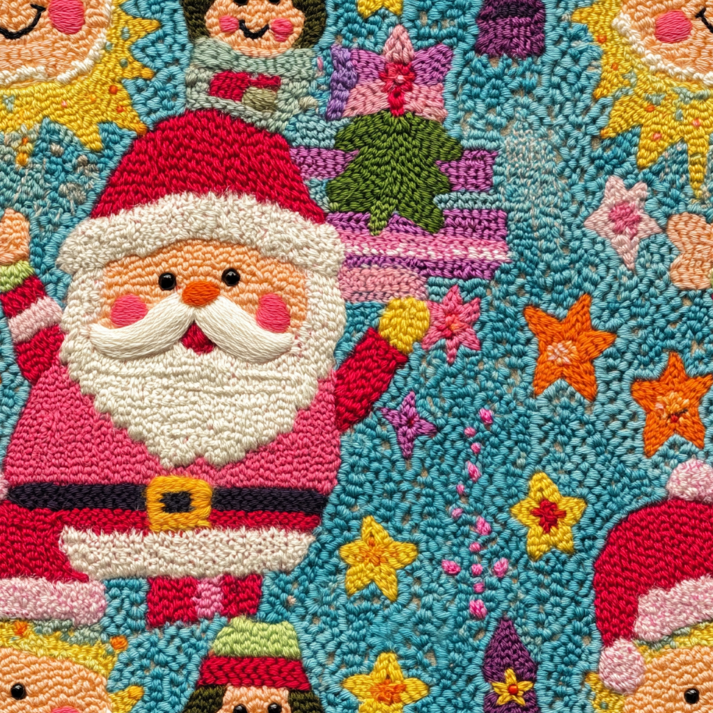 Colorful Knitted Santa Claus Fabric Tile