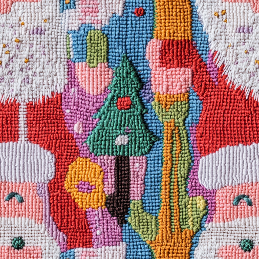 Colorful Knitted Santa Claus Fabric with Embroidered Details