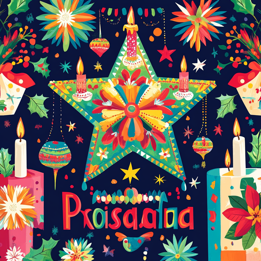 Colorful Mexican Posada poster with festive elements.