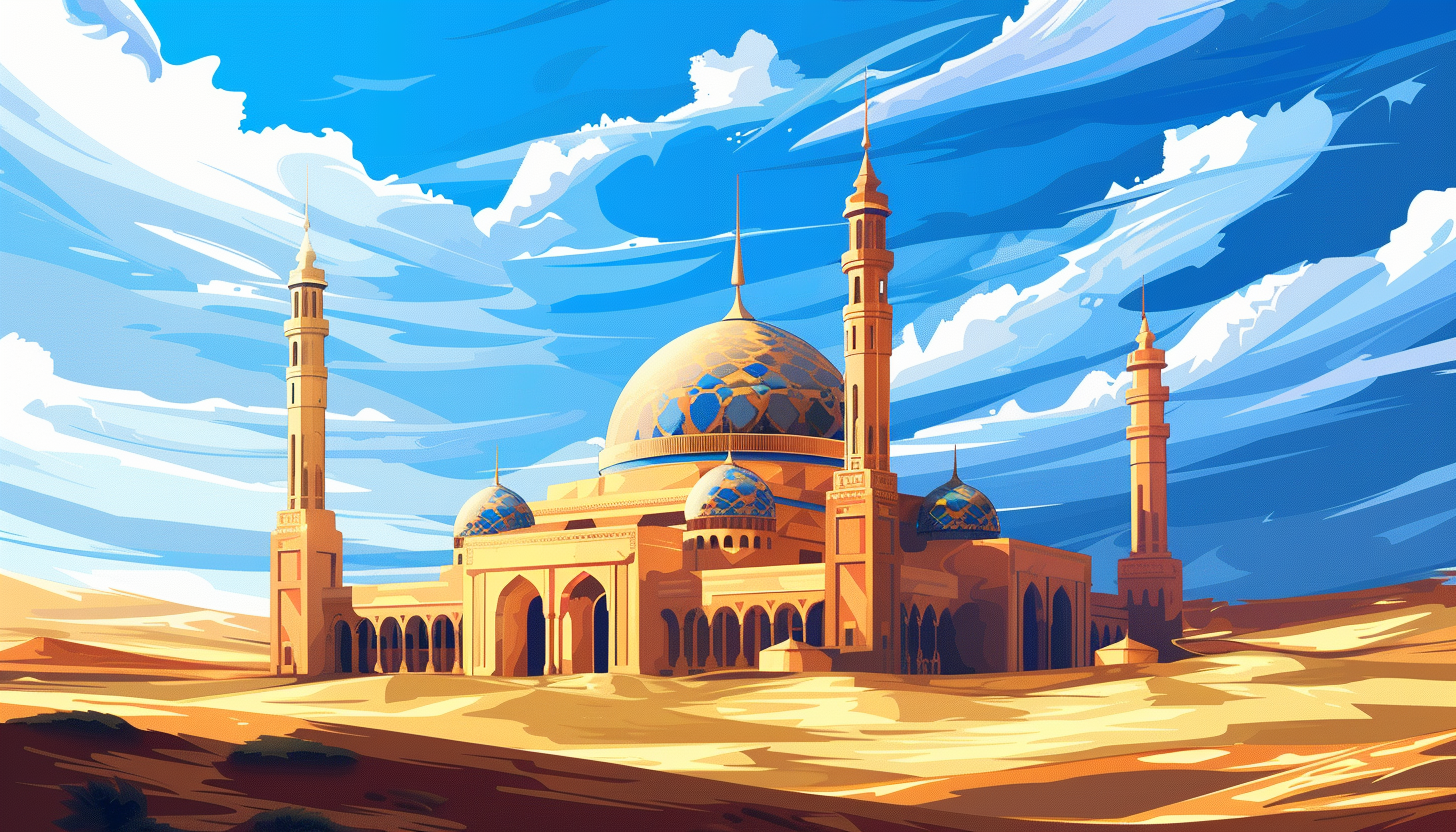 Colorful Mosque in Desert at Noon - Digital Art