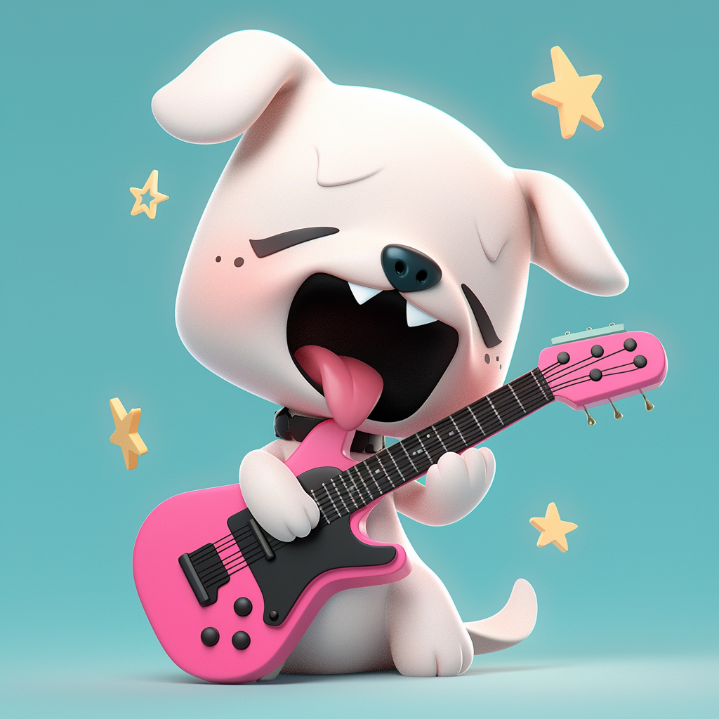 Colorful Playful Rockstar Dog Plushie Cartoon Drawing