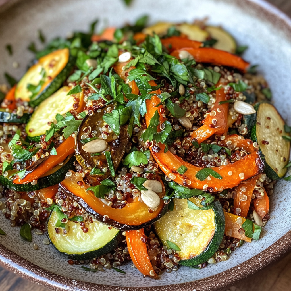 Colorful Quinoa Salad Bowl with Roasted Vegetables 