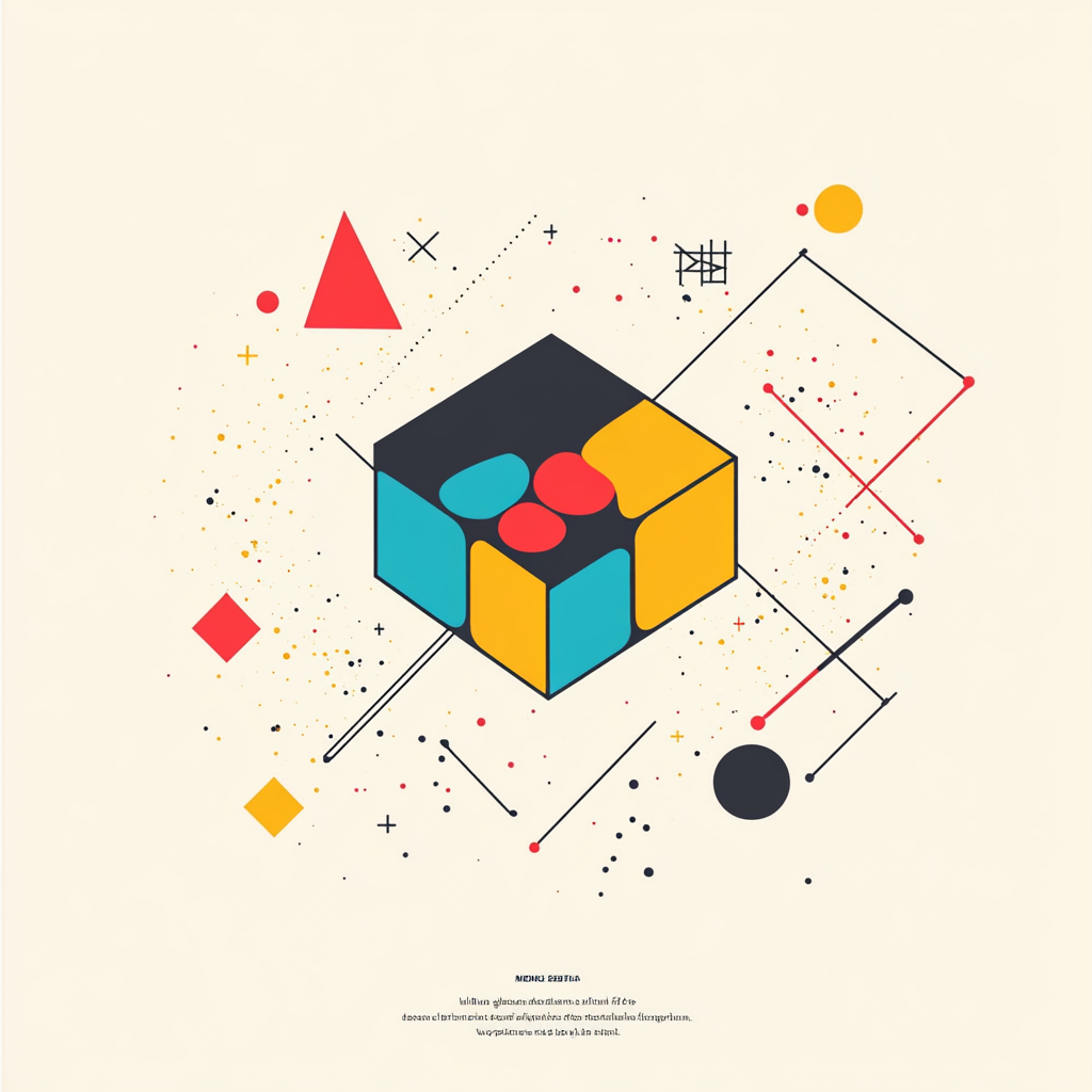 Colorful Rubik's Cube and geometric shapes on math competition flyer