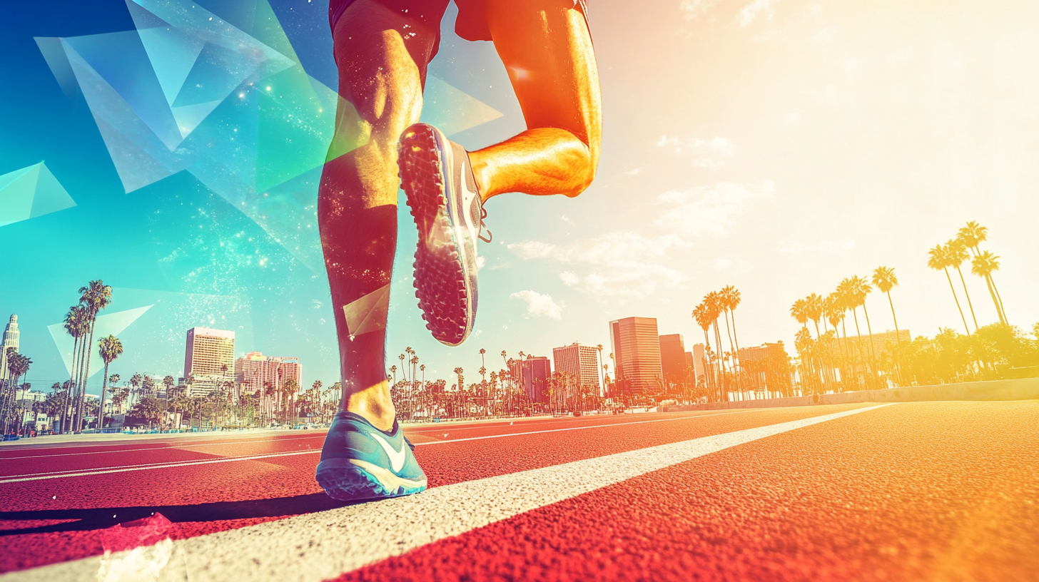 Colorful Runner's Leg with Abstract Olympic Silhauette