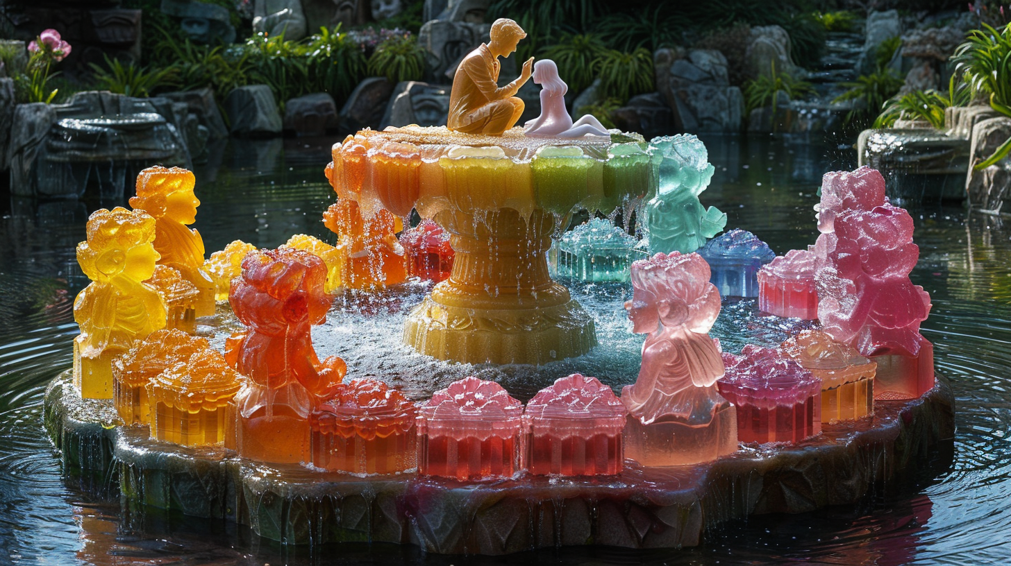 Colorful Sorbet Fountain Proposal with Fish Statues