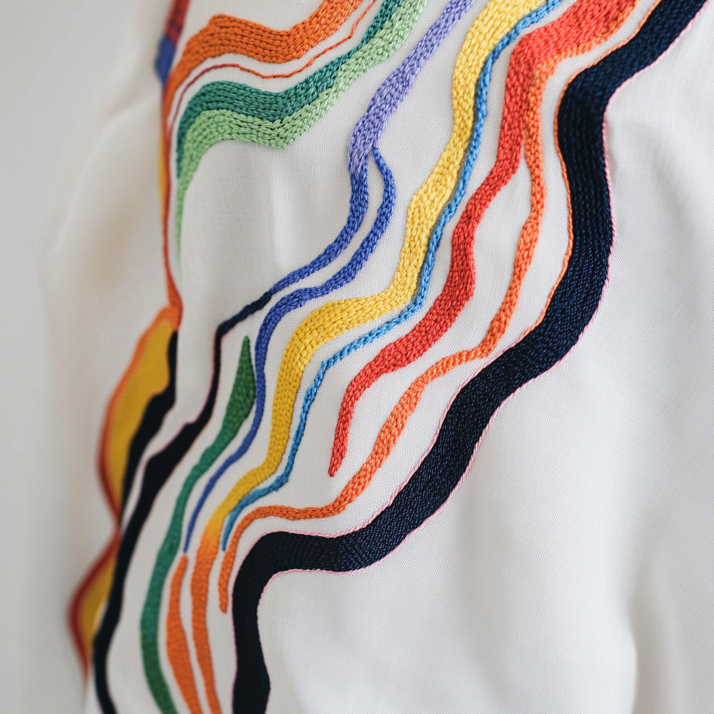 Colorful Threads: A Woman’s Abstract Embroidery Dress