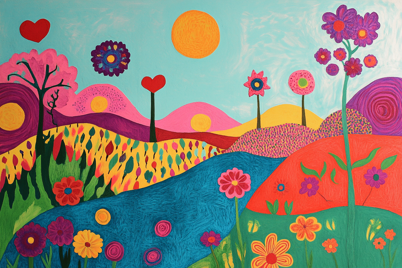 Colorful and Psychedelic Flower Landscape Art of 1968