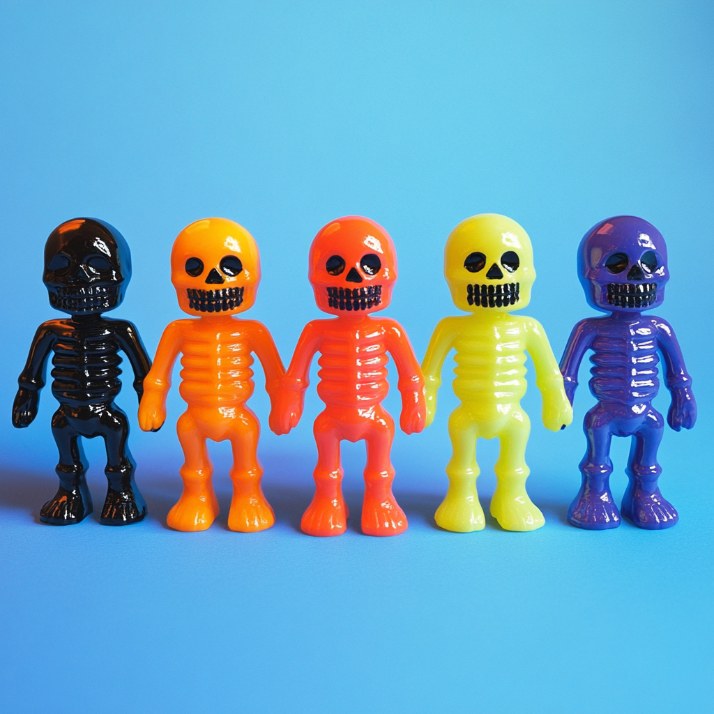 Colorful bone toy figurines from 1990s with playful design