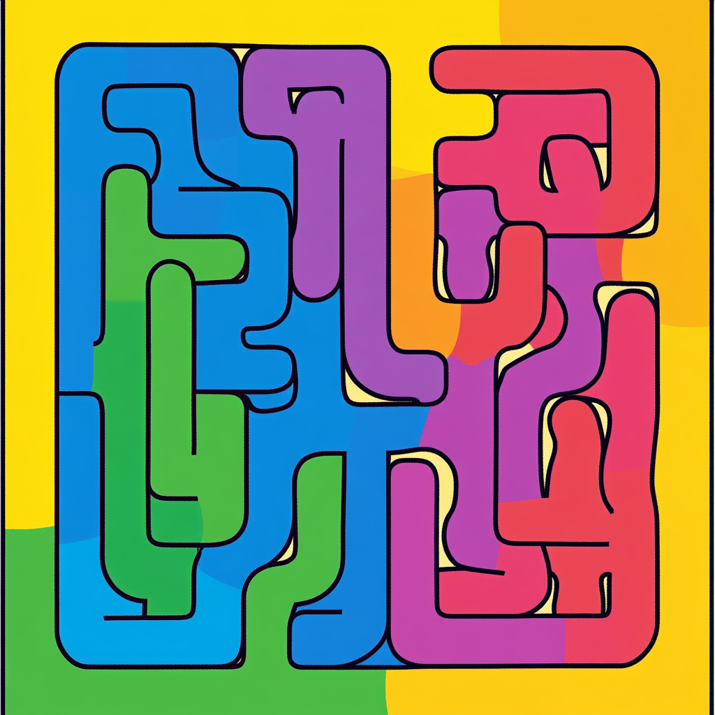 Colorful child-friendly vertical maze puzzle 2:3 aspect ratio