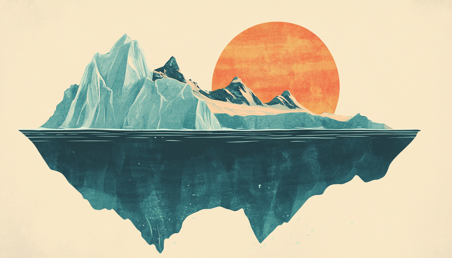 Colorful hand-drawn iceberg showing more underneath water