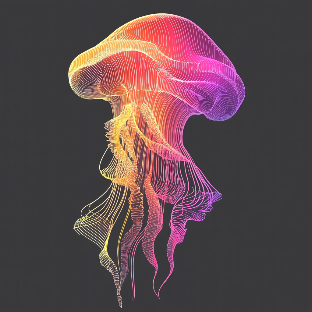 Colorful jellyfish made of abstract lines on gray background