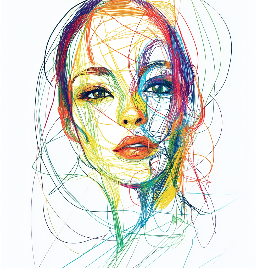 Colorful lines create abstract portrait of woman