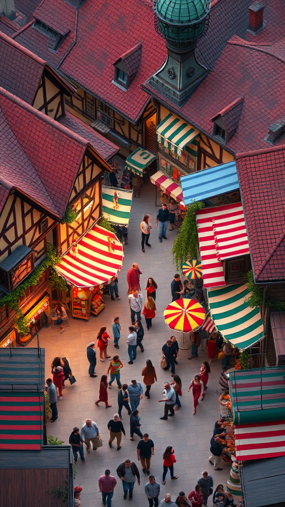 Colorful medieval village carnival in Pixar 3D style.