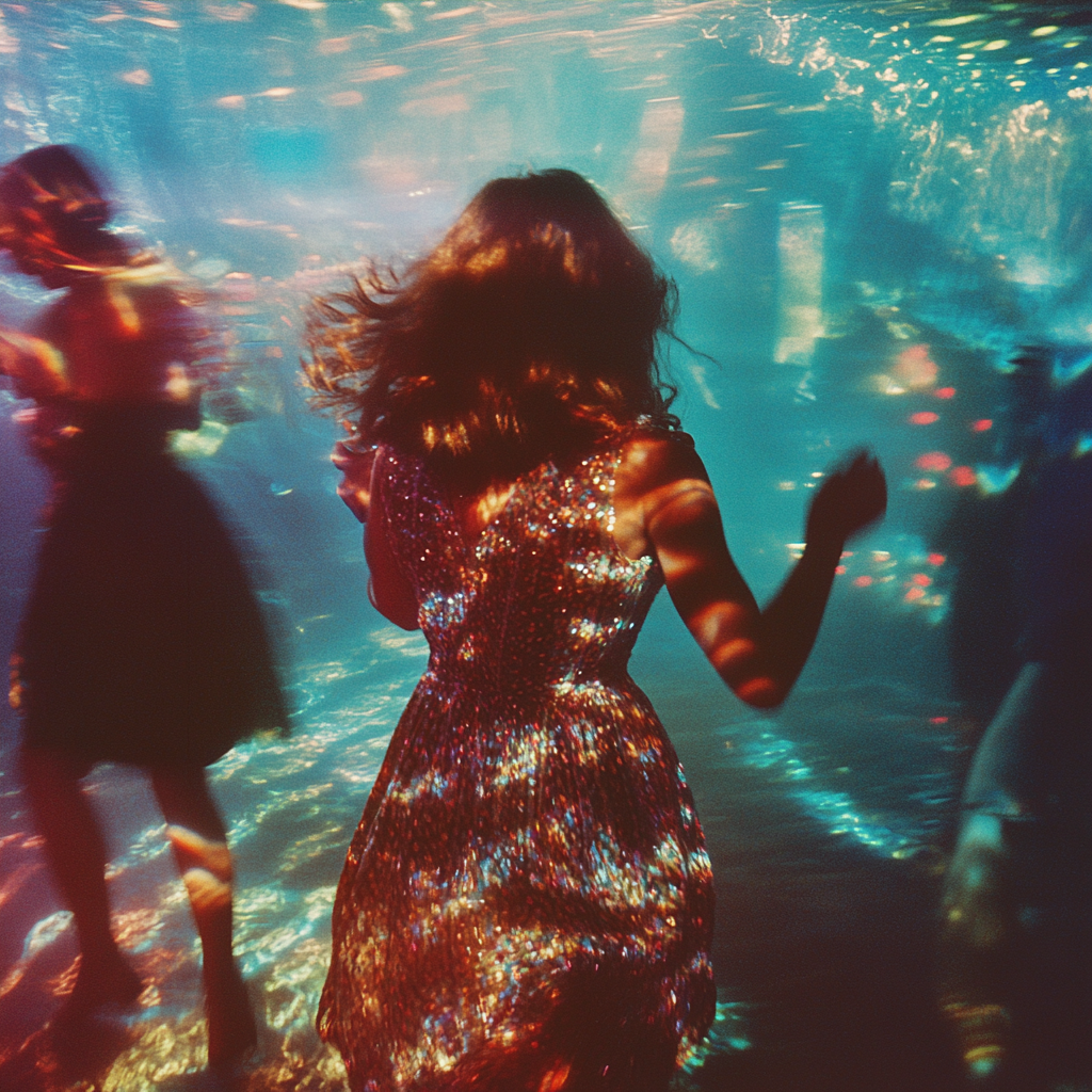 Colorful ocean dancing with dreamy lighting in photo.