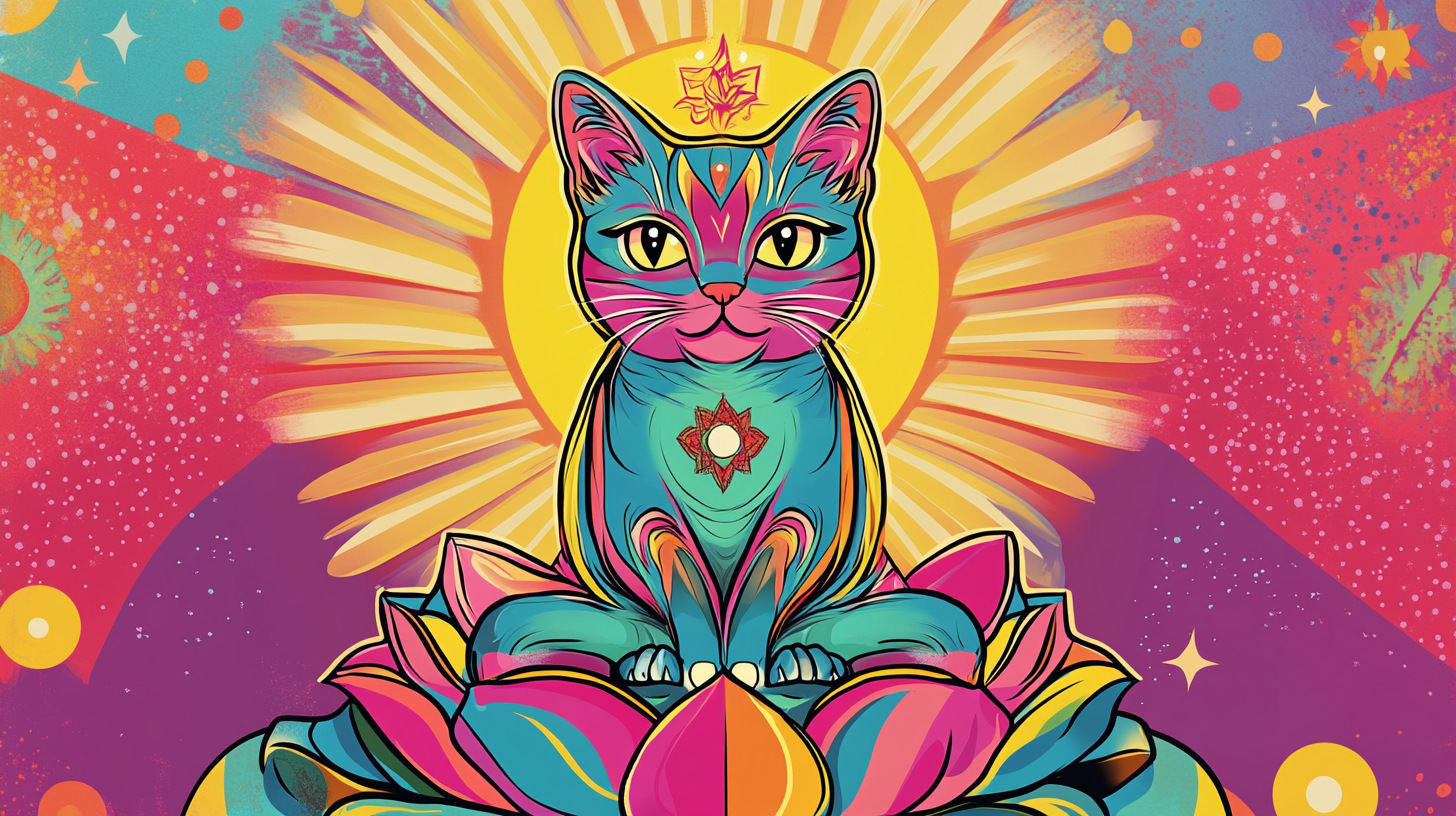 Colorful pop art style image of Bodhisattva cat.