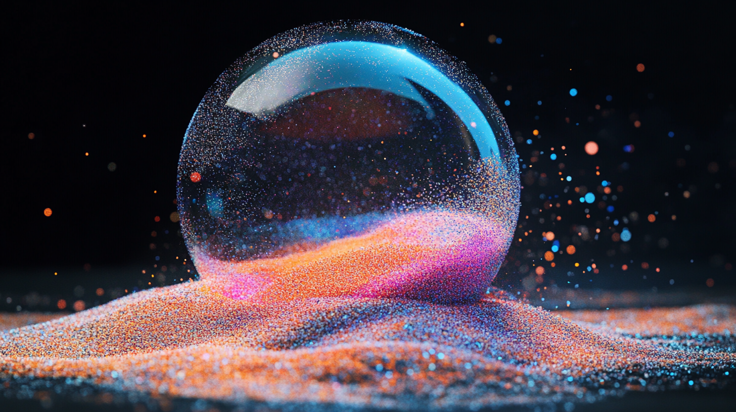 Colorful sand filled 3D figure floating in dark air.